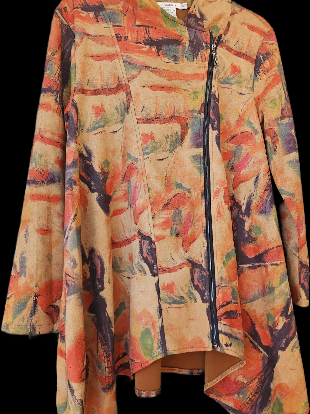 Feratelli Women’s Multicolor Watercolor Suede-Look Jacket